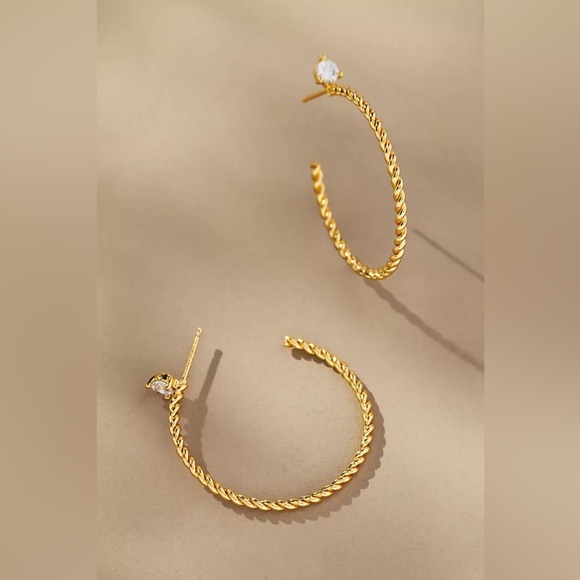 NWT Anthropologie Twisted Crystal Hoop Earrings - Picture 1 of 5